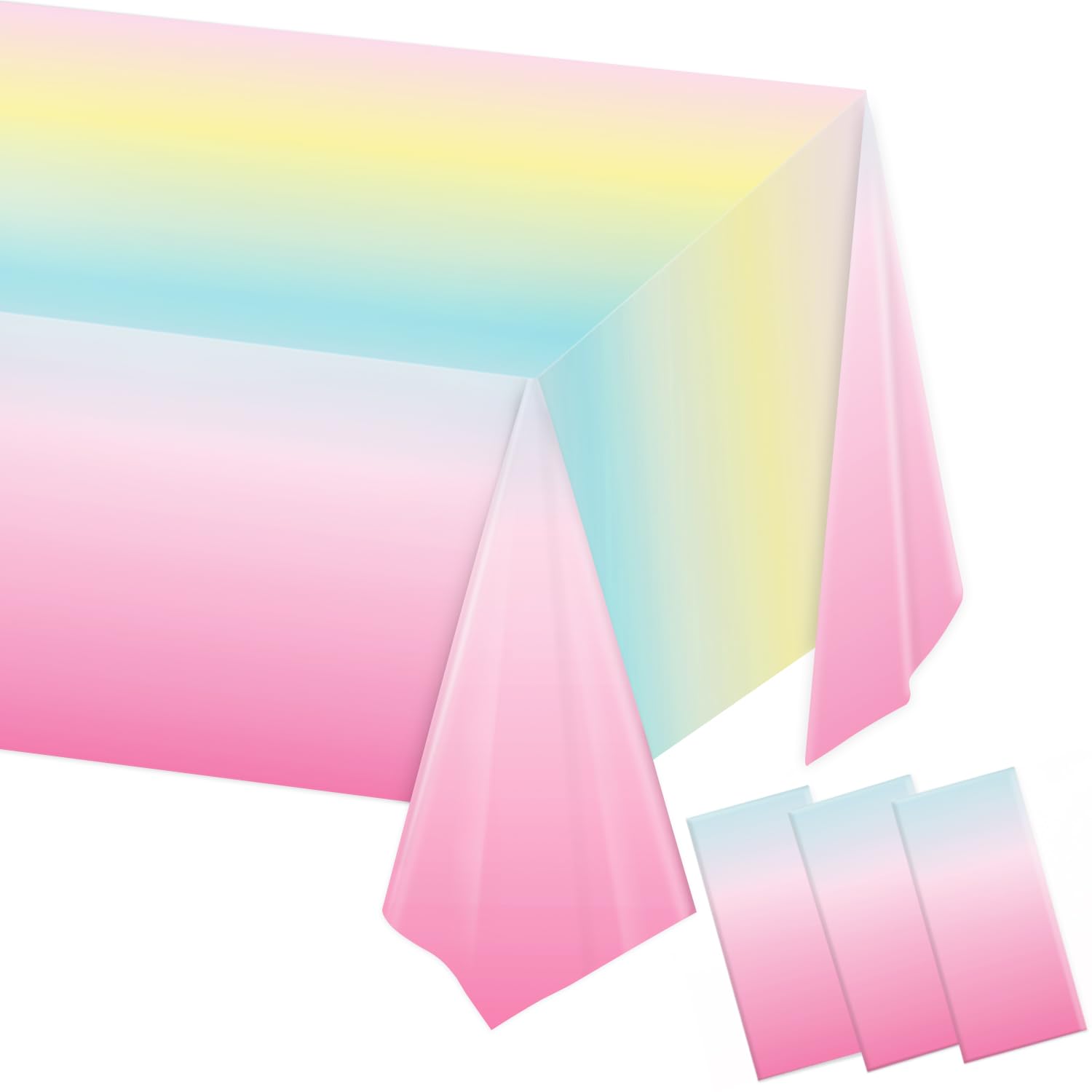 ZIBUYU® 3 Pack Pastel Rainbow Plastic Tablecloths 54 ZIBUYU® 3 Pack Pastel Rainbow Plastic Tablecloths 54